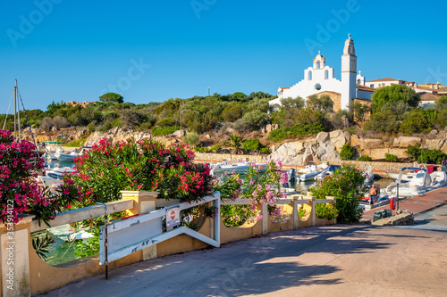 Fototapeta Naklejka Na Ścianę i Meble -  Marinella, Sardinia, Italy - Panoramic view of Golfo di Marinella port and marina quarter - Porto Marana - at the Emerald Coast of Tyrrhenian Sea
