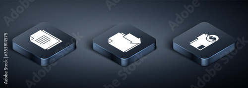 Set Isometric Document, Finance document folder and Document with download icon. Vector.