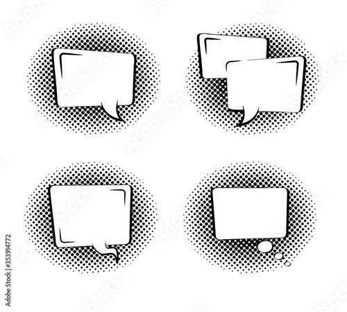 Set of empty rectangular cartoon bubbles in pop art style flat icon vector isolated