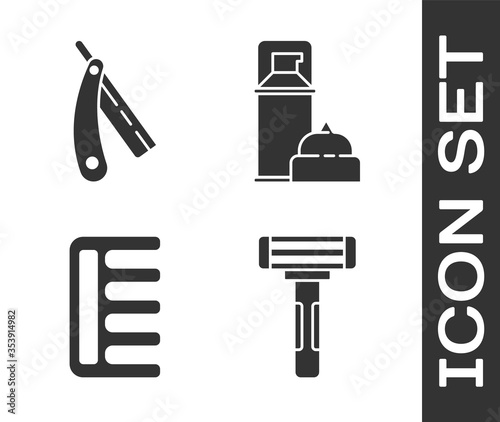 Set Shaving razor, Straight razor, Hairbrush and Shaving gel foam icon. Vector.