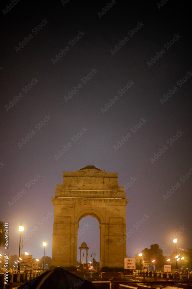 We took a photo of India Gate at night.