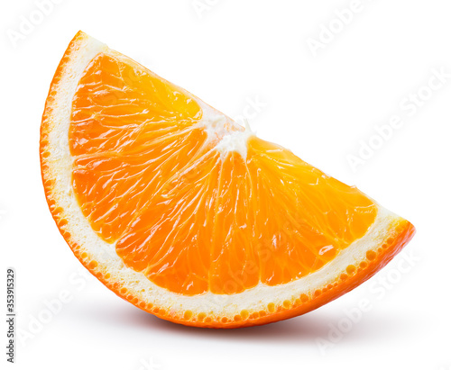Orange slice isolated. Cut orange slice isolate. Orang slice on white with clipping path. Full depth of field.