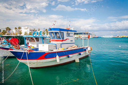 Fishing boats on a harbour on the greek island Kos, Greece.
