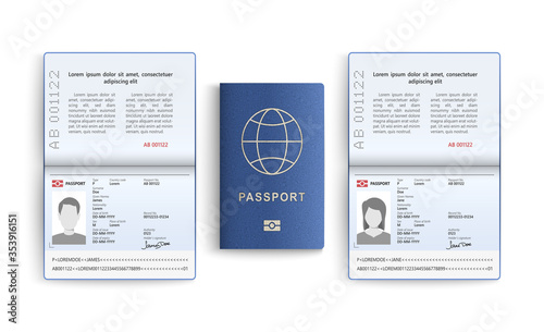 Realistic set of passport. Identity card isolated on white background. Vector illustration