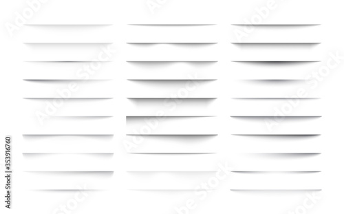 Set of transparent shadow with soft edges. Realistic shadow effect isolated on transparent background different shapes, page separation. Vector illustration