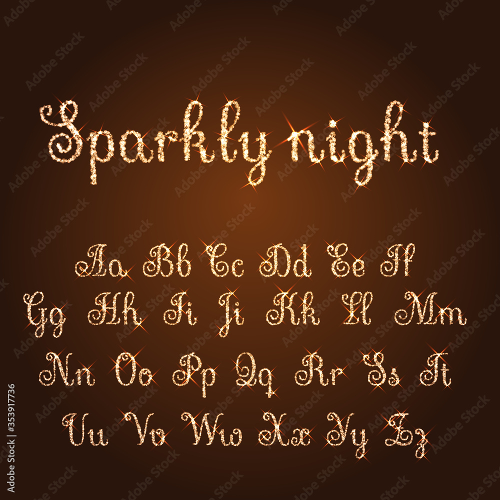 Vector shining luxury beautiful calligraphic gold alphabet font set of