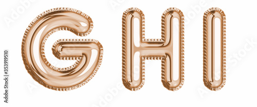 Gold foil balloon alphabet set letter G, H, I realistic 3d illustration metallic pink gold air balloon. Collection of balloon alphabet ready to use in headlines, greeting, celebration vector eps