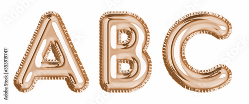 Gold foil balloon alphabet set letter A, B, C realistic 3d illustration metallic pink gold air balloon. Collection of balloon alphabet ready to use in headlines, greeting, celebration vector eps