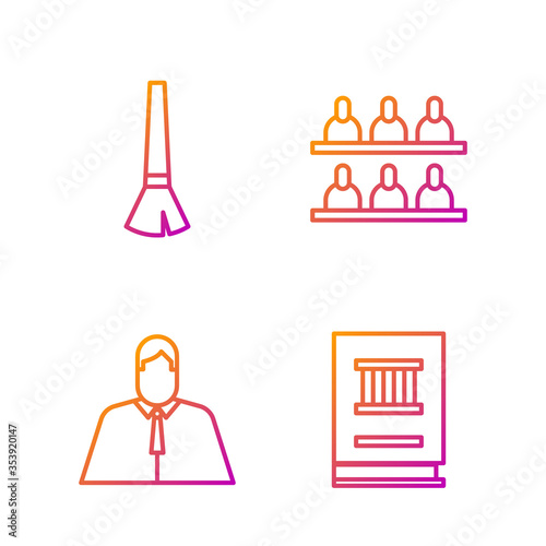 Set line Law book, Lawyer, attorney, jurist, Paint brush and Jurors. Gradient color icons. Vector.