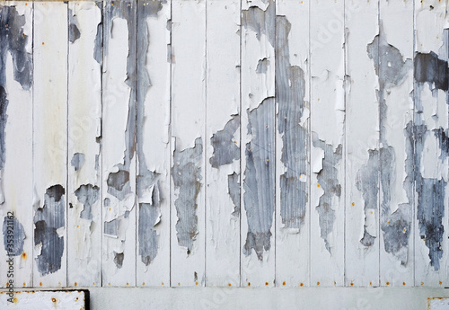White Peeling Painting on Wooden Door Background.