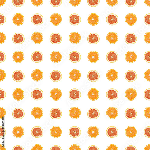 Seamless pattern of isolated slices of grapefruit and orange. Stock illustartion for web and print, wallpaper, background, design and packaging, wrapping and scrapbooking paper