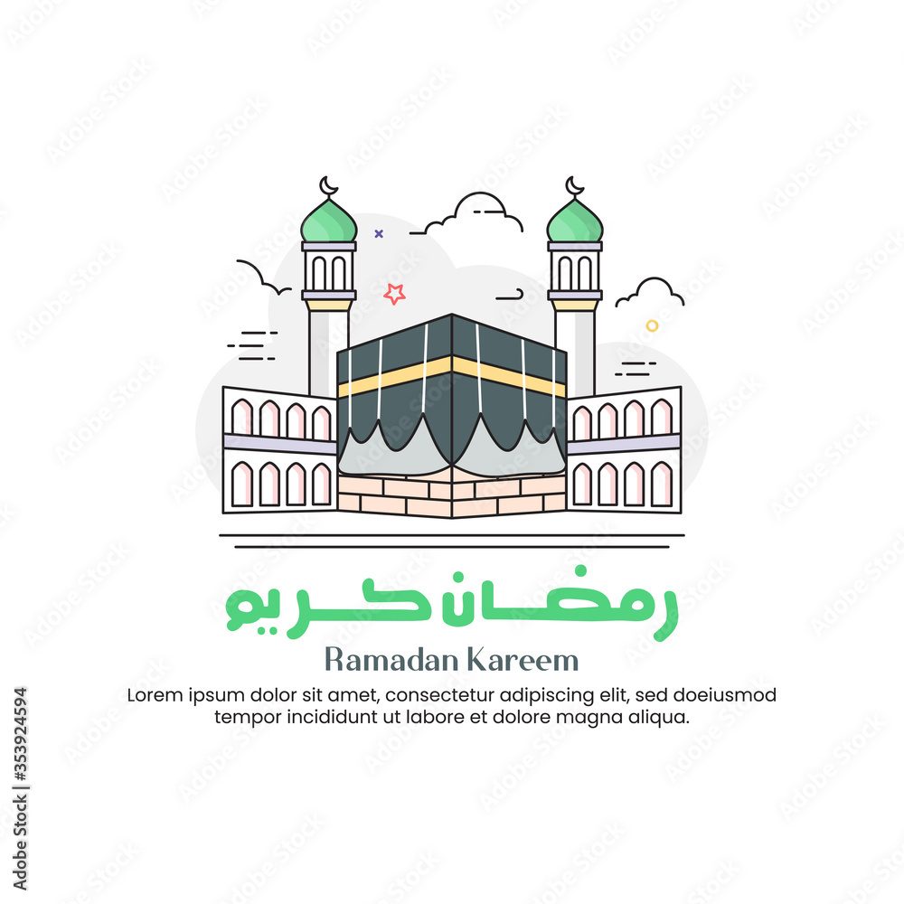 Ramadan Kareem greetings vector in modern colored line  illustration