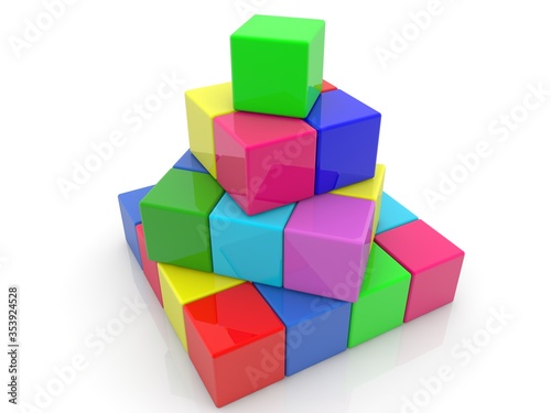 Colored toy blocks assembled in the shape of a pyramid