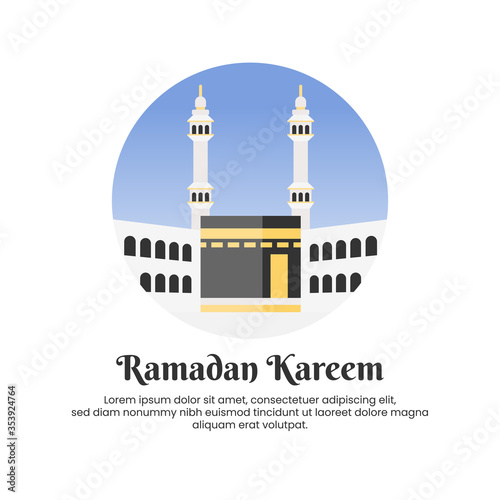 Hajj Mabroor mecca Kabba Greeting flat vector illustration