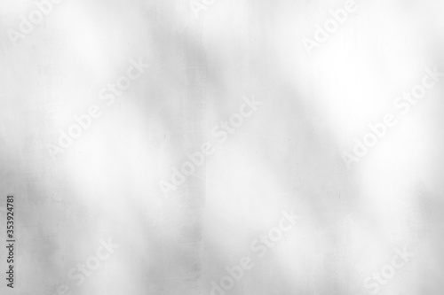 White Concrete Wall Texture Background with Light Bokeh and Shadow of Tree Branch on the Surface.