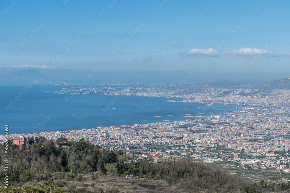 Aerial view of the Gulf of Naples from the Vesuvius volcano