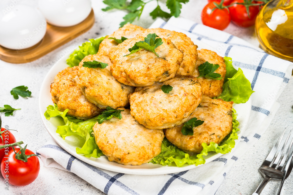 Chicken cutlet in the plate. Chicken cutlet in the plate.
