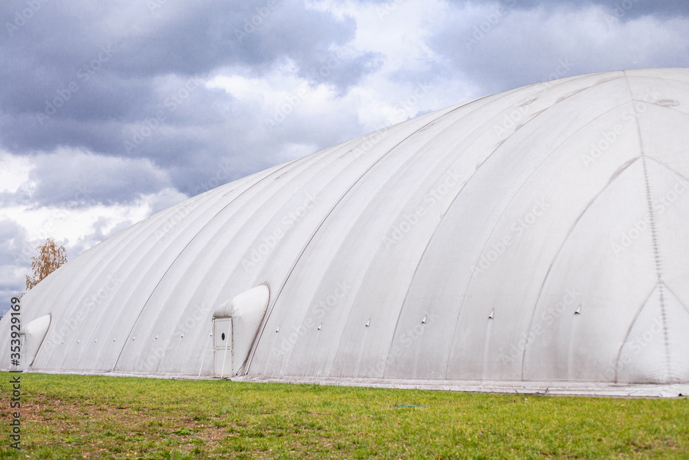White inflatable hangar. Canopy made of tarpaulin. White inflatable hangar. Canopy made of tarpaulin.