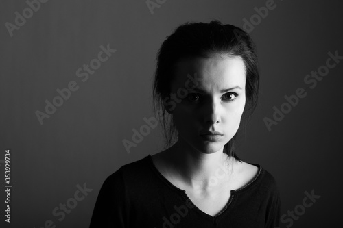 beautiful young girl black and white portrait