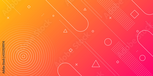 Modern abstract background with memphis elements in red and orange gradients and retro themed for posters, banners and website landing pages. photo
