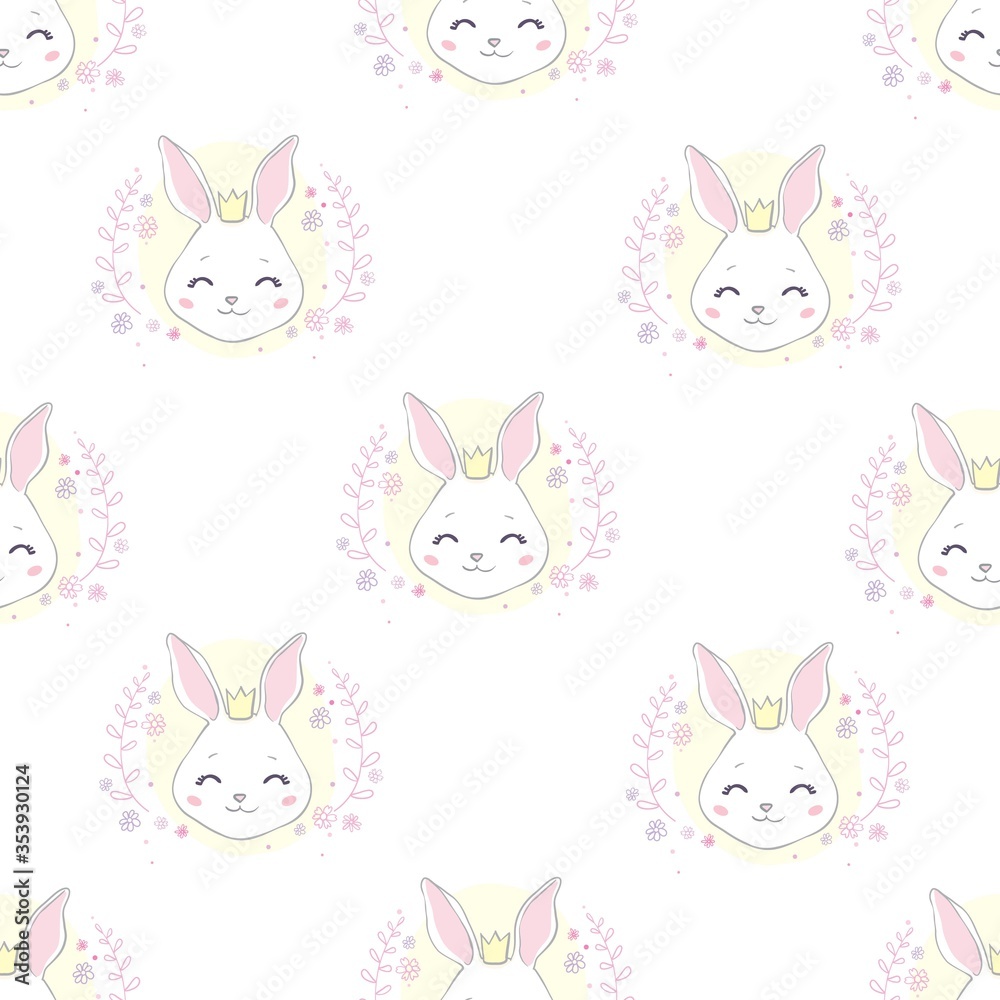 Cute rabbit face. Seamless wallpaper