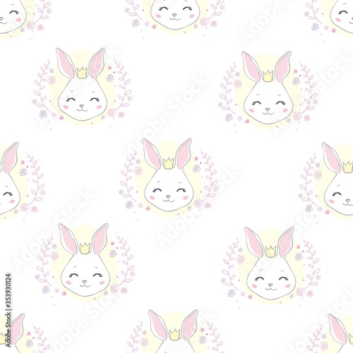 Cute rabbit face. Seamless wallpaper