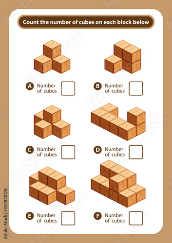 articles sheet count the number of cubes on each block, kids activity sheet for counting number 3d cubes, logic counting for preschool children, worksheet educational a mathematical game for printable