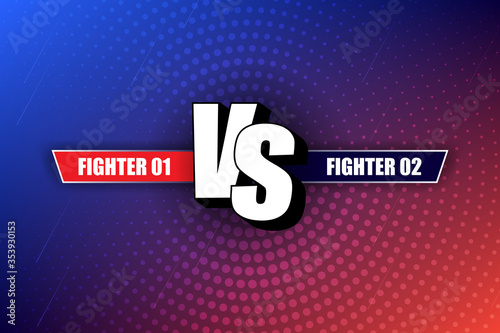 VS Versus Blue and red comic design. Vs fight header, conflict duel between the red and blue teams. Competition to combat the rivals.