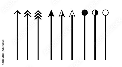 arrow vertical line set isolated on white, lines and arrows indicate the dimension of the drawing, arrowhead black on a line vertical, arrow line for dimension scale, clip art vertical line arrow