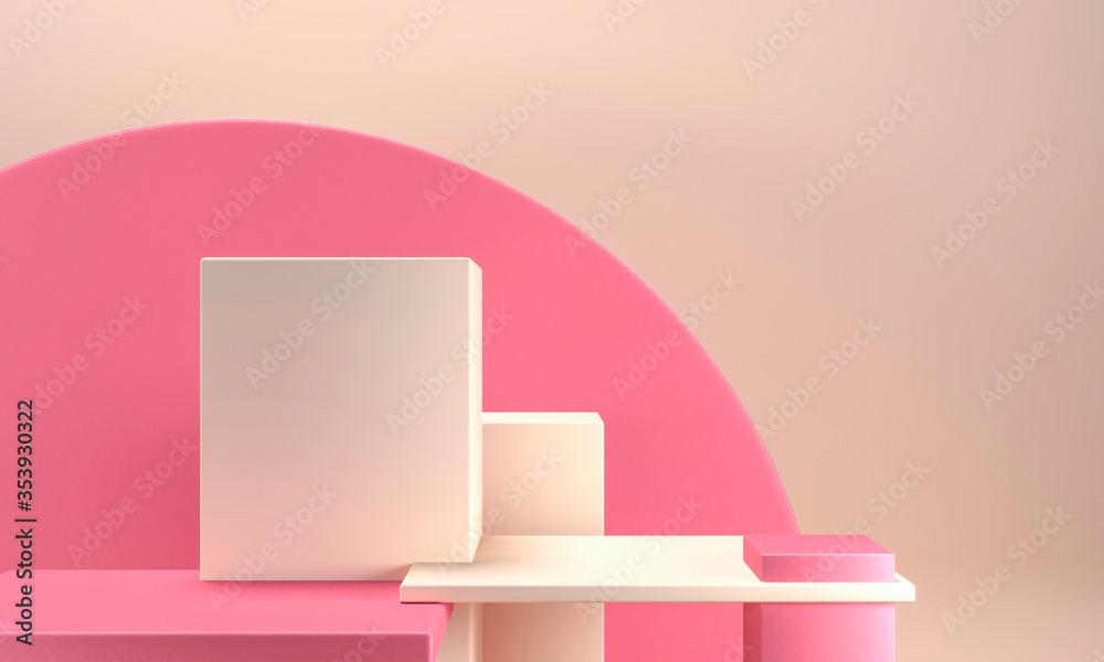 Beige pink pedestals, podiums for branded product exhibition. Empty space for advertising. Cubic stands, pedestals composition for goods. Stylish elegant trend colors. 3d render illustration. Beige pink pedestals, podiums for branded product exhibition. Empty space for advertising. Cubic stands, pedestals composition for goods. Stylish elegant trend colors. 3d render illustration.