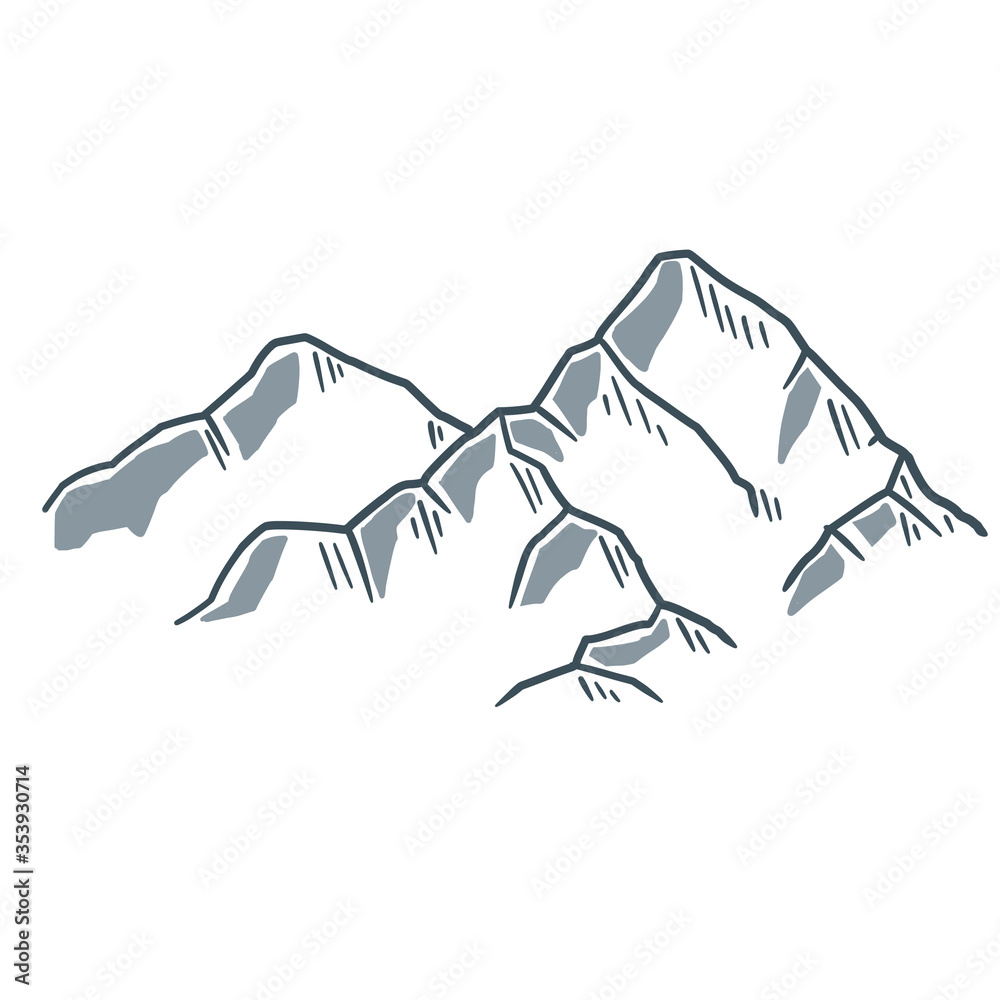 High snow white mountains. Hand-drawn sketch illustration. Natural landscape. Place to climb High snow white mountains. Hand-drawn sketch illustration. Natural landscape. Place to climb