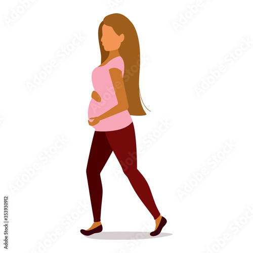 Pregnant woman walking. Beautiful pregnant woman. Happy pregnancy. Vector illustration.