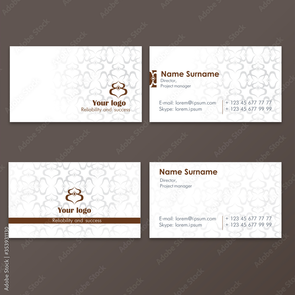 Business cards template set 4 with floral vintage anstract patterns and, horizontal, natural colors. Vector illustration