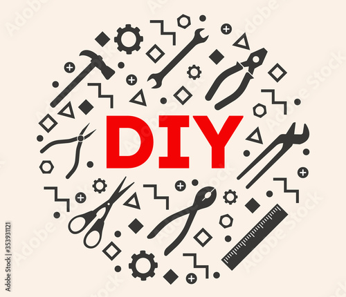 DIY Template. Do it yourself. Home Repair Tools Concept illustration. Hand Made.