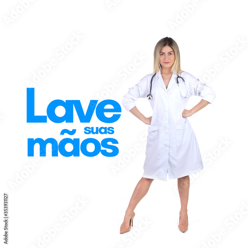 Lave suas maos (Wash your hands in portuguese) message against coronavirus, covid-19, 2019-ncov, sars-CoV-2. Pandemic virus threat. photo