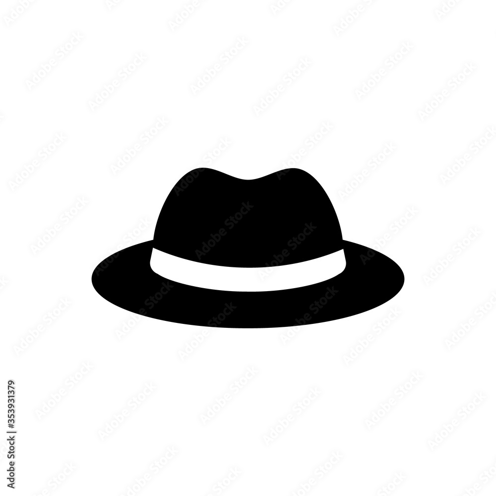 Male accessory hat. Black icon isolated on white background. Elegant logo for man. Vector illustration. Male accessory hat. Black icon isolated on white background. Elegant logo for man. Vector illustration.
