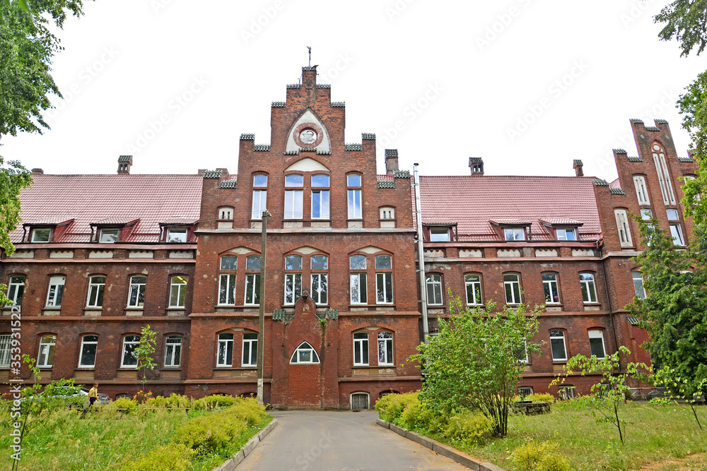 View of the building of the central city hospital (former House of the Poor, 1908). Sovetsk, Kaliningrad region View of the building of the central city hospital (former House of the Poor, 1908). Sovetsk, Kaliningrad region