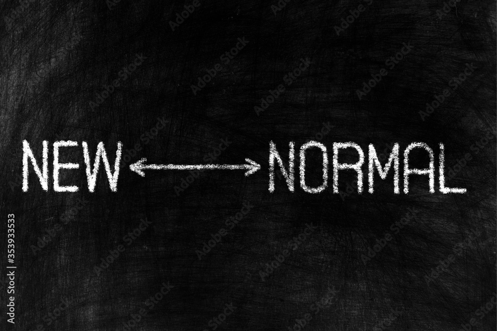 New Normal in Chalk Drawing Style on Chalkboard, Suitable for Social Distancing or Covid 19 Concept.