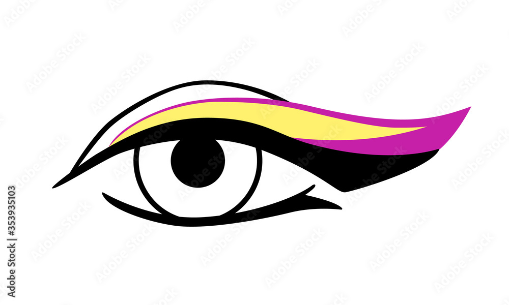 Vector illustration of female eye with modern makeup with black, purple and yellow arrows. Vector illustration of female eye with modern makeup with black, purple and yellow arrows.