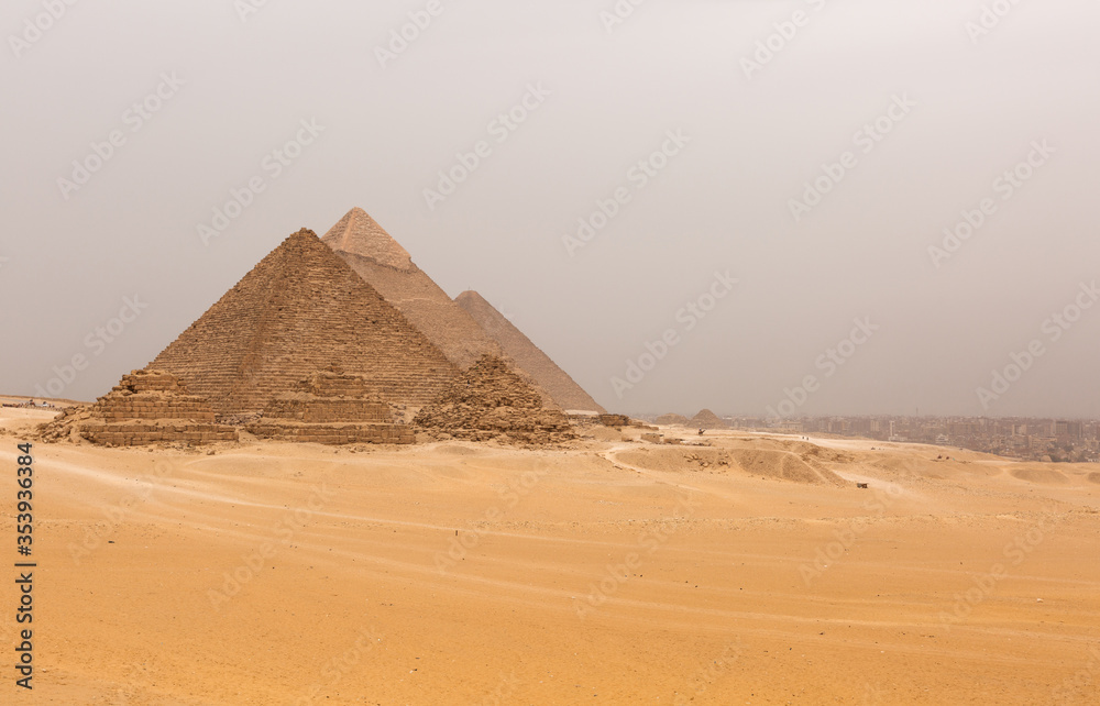 The Menkaure, Khafre, and Khufu pyramids, Giza
