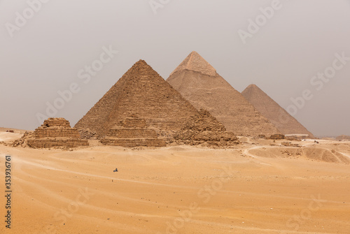 The pyramids of Giza; Menkaure, Khafre, and Khufu