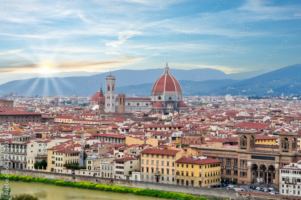 Florence cityscape with Florence Cathedral (Duomo) at sunset, Italy