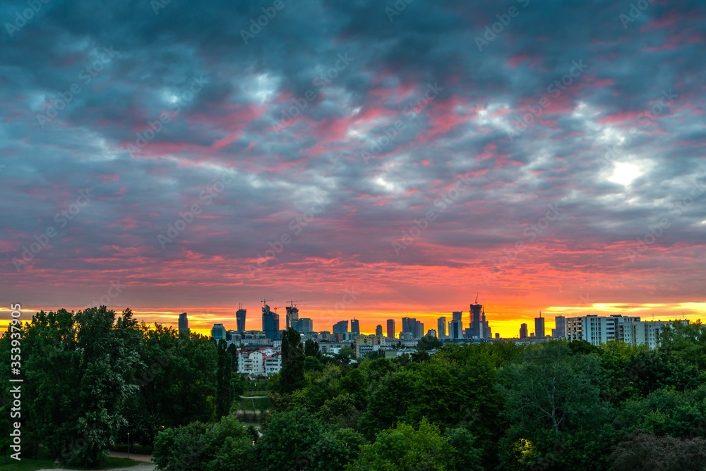 Amazing sunrise over Warsaw