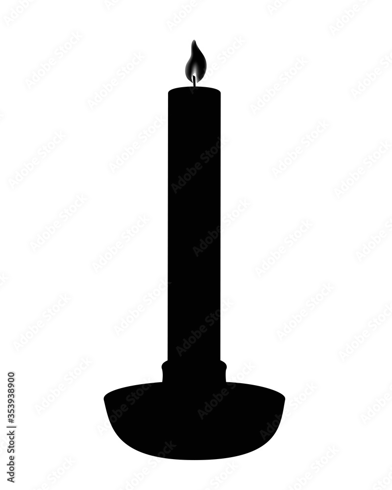 Candle in a candlestick black silhouette - pictogram or logo. Wax long burning candle - vector silhouette picture. Candle in a candlestick black silhouette - pictogram or logo. Wax long burning candle - vector silhouette picture.