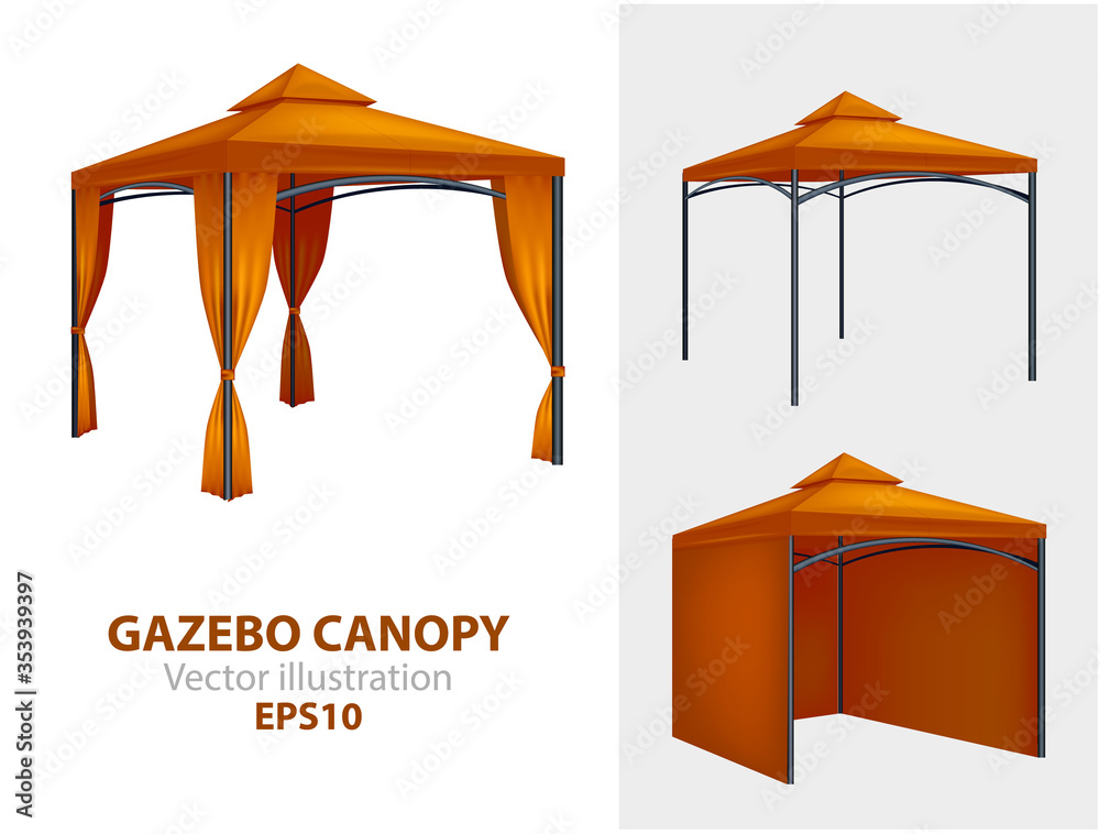 Vettoriale Stock summer orange garden tent canopy, which is foldable and  compact. Realistic white outdoor folding party tent. Mockup marquee,  shelter from sun for beach and garden illustration | Adobe Stock