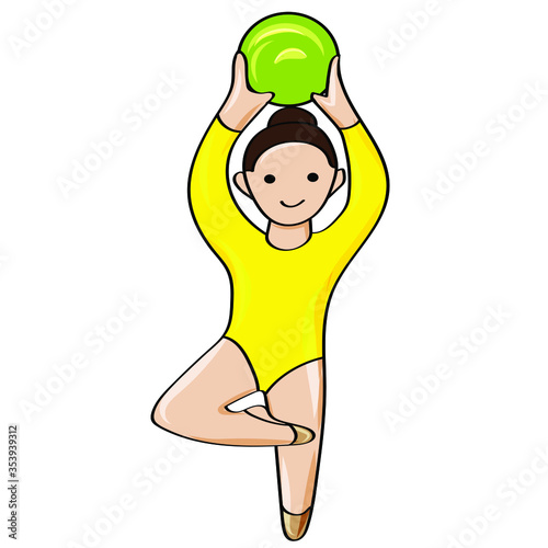 Sports school of rhythmic gymnastics. Young gymnast doing exercises