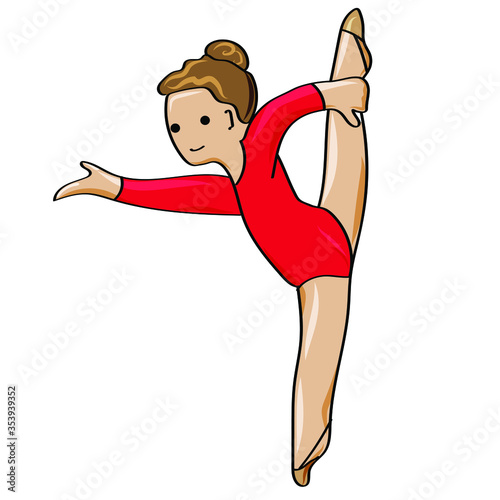 Sports school of rhythmic gymnastics. Young gymnast doing exercises
