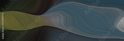 abstract flowing designed horizontal header with dark slate gray, very dark green and gray gray colors. fluid curved lines with dynamic flowing waves and curves for poster or canvas
