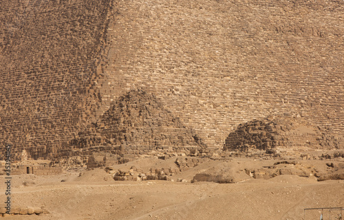 Small Pyramids of Queen Henutsen, Queen Meritetis and the great Pyramid at the backdrop photo