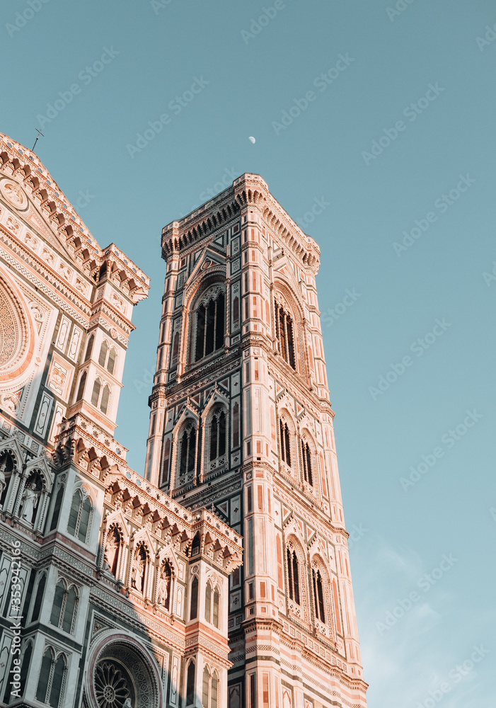 florence church cathedral at sunset and moon